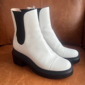 Stuart Weitzman Norah Platform White Leather Chelsea Ankle Boots EU 37.5 / US 7